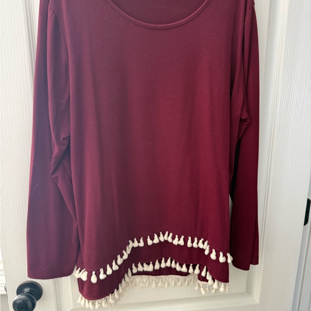 Indigo Soul Maroon Long Sleeve Top with Tassel Detail